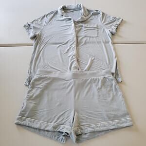 Kindred Bravely Pajama Set Womens XL Gray Bamboo Short Sleeve Top Shorts Soft